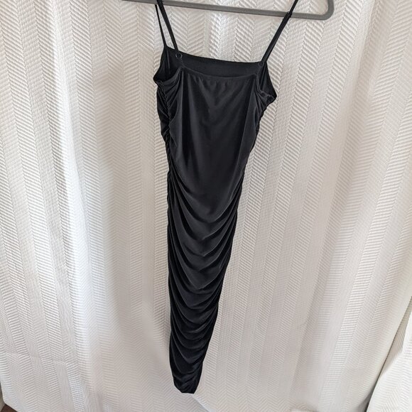 Guess Black Ruched Midi Dress Slinky, Adjustable Straps Size Small Cocktail - Picture 5 of 6